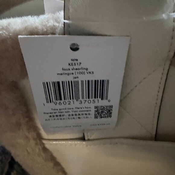 Kate Spade Ivory Meringue Faux Shearling Tote Handbag NWT $459 Retail - Picture 3 of 6